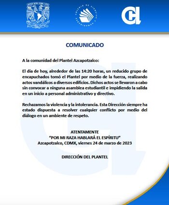 CCH Azcapotzalco emitió un documento