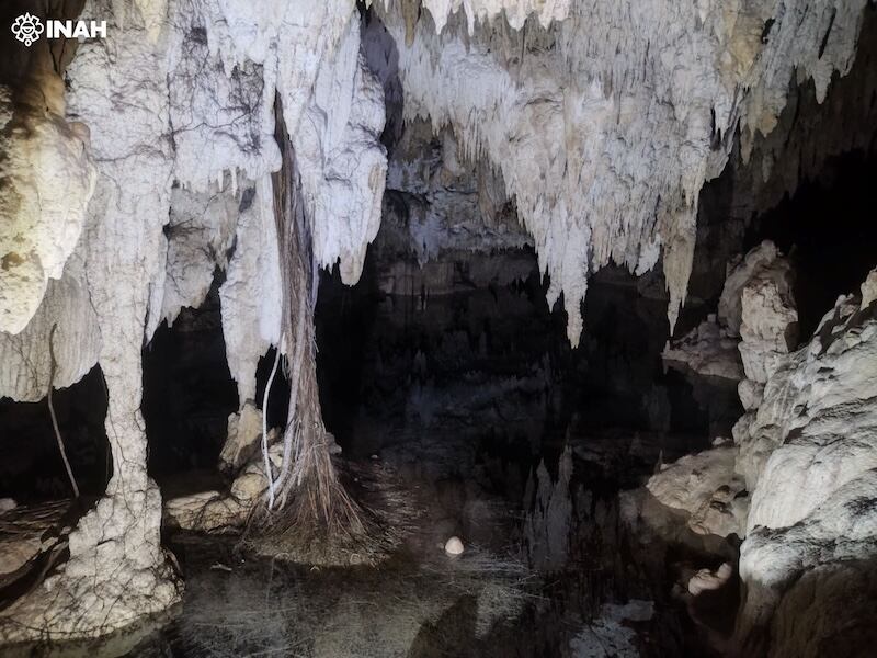 La cueva Zumpango, parte del sistema Garra de Jaguar, destaca por espeleotemas y muros de piedra de posible origen maya.FOTO: INAH