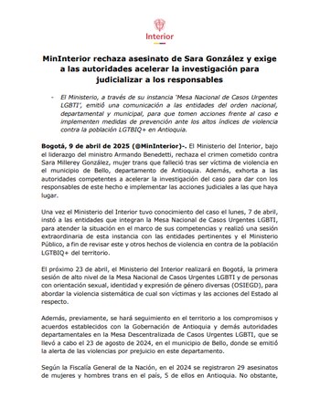 Comunicado del Ministerio del Interior