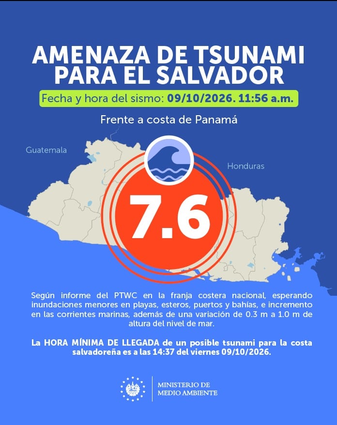 Las autoridades recomiendan evitar actividades marítimas y mantener vigilancia en playas y puertos por el posible aumento de corrientes mar adentro (Cortesía: MARN).