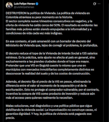 Exministro Luis Felipe Henao cuestionó