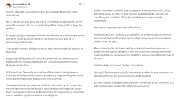 El presidente Petro denunció la compra de votos en Colombia por valores entre 150.000 y 200.000 pesos - crédito @petrogustavo/X