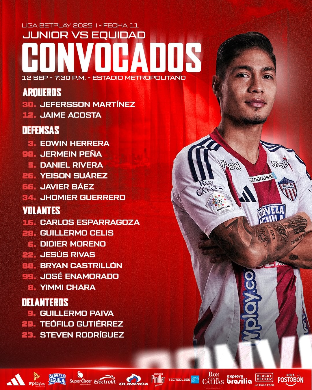 Estos son los convocados del Junior de Barranquilla para recibir a La Equidad, en la fecha 11 de la Liga BetPlay - crédito Junior FC