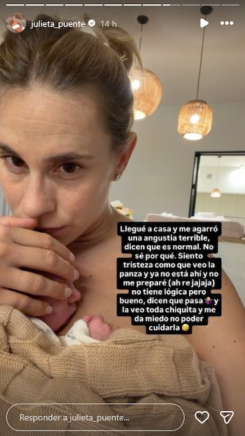 Con alegría y una mezcla de angustia y temor, Juli Puente mostró el vaivén emocional que atraviesa en la llegada a su hogar con la beba (Instagram)