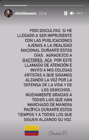 Historias de Instagram de Chichila Navia. Foto: Instagram @chichilanavia