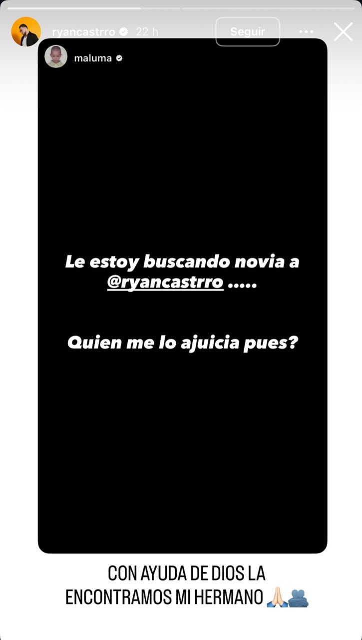 Ryan Castro le respondió a Maluma la búsqueda de novia en redes sociales - crédito @ryancastro/IG