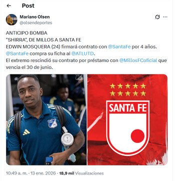 Post del periodista Mariano Olsen