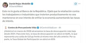 El ministro de Educación, Daniel Rojas Medellín, cuestionó el papel del Banco de la República frente a la política de tasas de interés en un escenario de mejora del empleo - crédito @DanielRMed/X