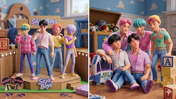 La recreación convierte a los antagonistas de Las Guerreras K-Pop en juguetes. (Foto: Gemini)