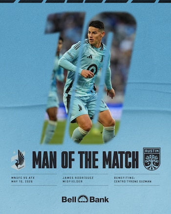 James Rodríguez recibió el reconocimiento como el mejor jugador del partido del Minnesota United contra Austin FC - crédito Minnesota United