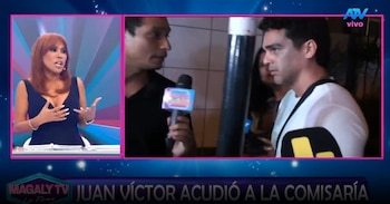 Juan Víctor sale de comisaría mientras Andrea San Martín sigue detenida. Captura: Magaly TV La Firme.
