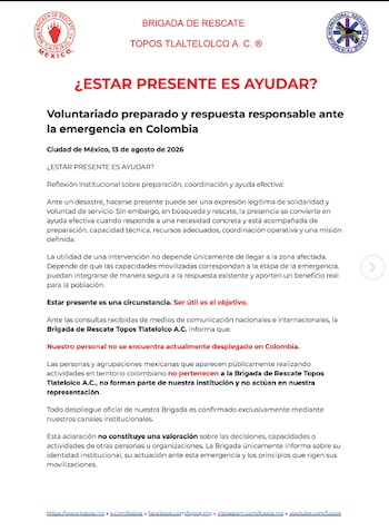 La organización afirma que sus integrantes permanecen en México y que ninguna persona mexicana vista en el país sudamericano actúa a su nombre, en una semana de confusión por otros grupos de rescatistas