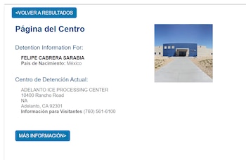 Ficha del ICE que confirma su lugar actual en EEUU. Crédito: ICE