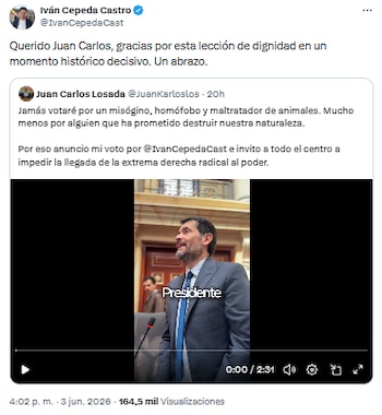 Iván Cepeda reconoció el apoyo de Juan Carlos Losada y resaltó la dignidad en un “momento histórico decisivo” - crédito @IvanCepedaCast/X
