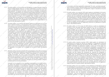 Página de un informe técnico con texto detallado sobre gastos de un partido político, encabezado "INFORME TECNICO N° 000010-2026-GSFP/ONPE"