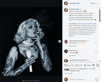 Mon Laferte revindicó la existencia de Rock Al Parque a través de sus redes sociales - crédito @monlaferte/Instagram