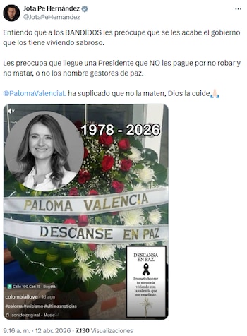Jota Pe Hernández criticó al gobierno y respaldó a Paloma Valencia tras amenazas - crédito @JotaPeHernandez/X