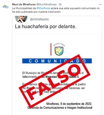 Municipalidad de Miraflores aclara que supuesto comunicado es falso.