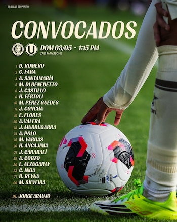 Lista de convocados de Universitario vs Juan Pablo II por fecha 13 del Torneo Apertura de la Liga 1 2026. Crédito: X Universitario.