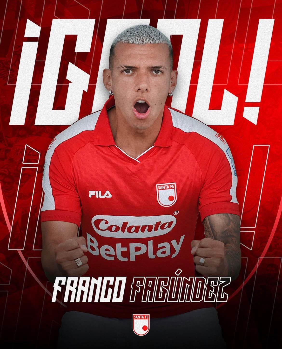 Franco Fagúndez, delantero de Independiente Santa Fe, marcó un golazo para abrir el marcador ante Deportivo Pasto - crédito @santafe/Instagram