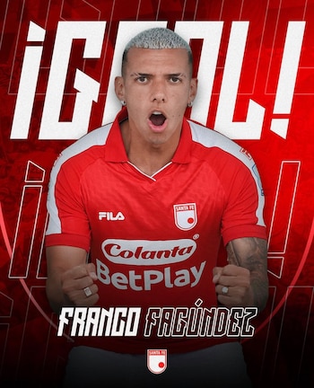 Franco Fagúndez, delantero de Independiente Santa Fe, marcó un golazo para abrir el marcador ante Deportivo Pasto - crédito @santafe/Instagram