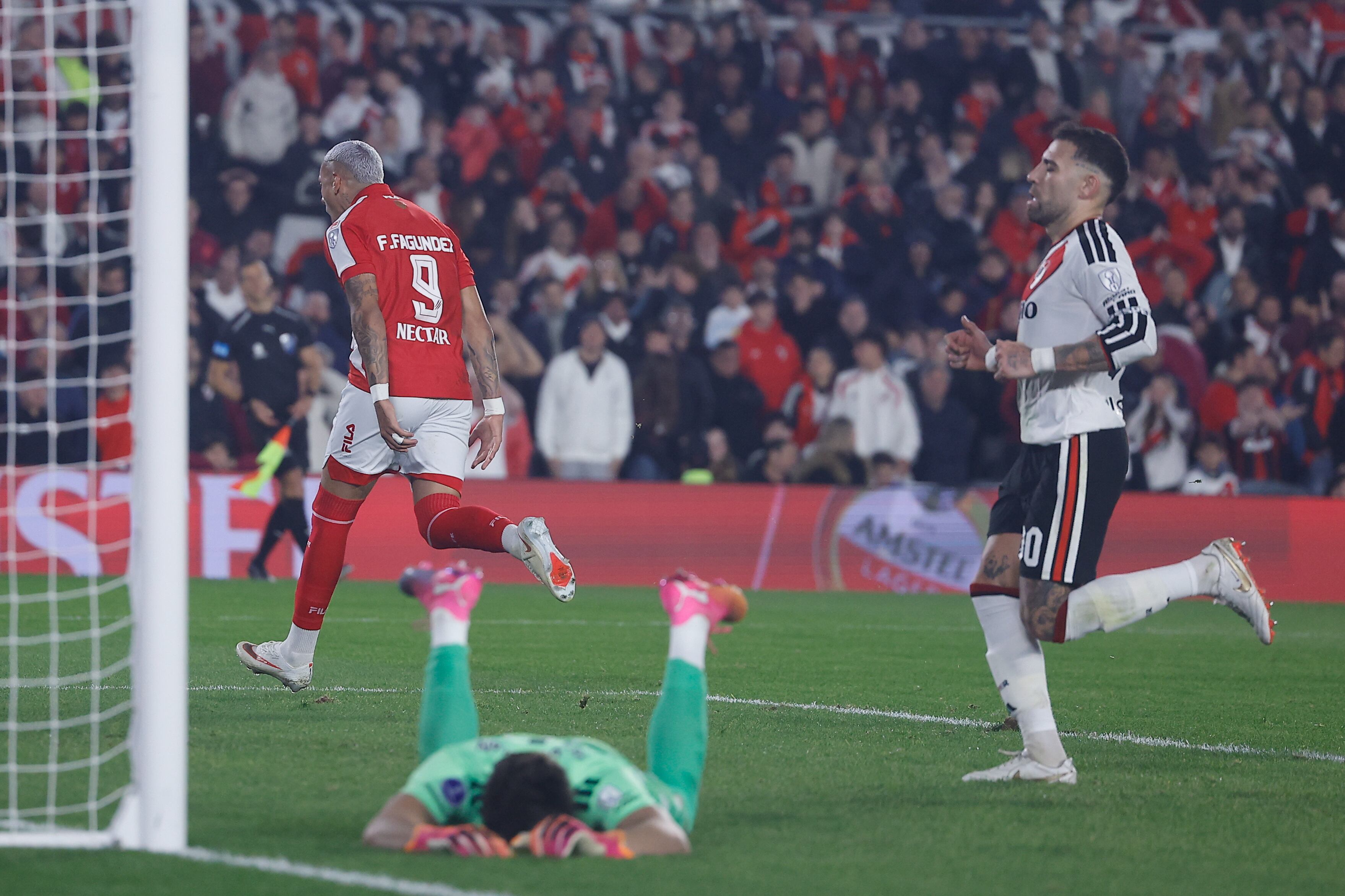Franco Fagúndez celebrando su anotación ante River Plate en Copa Sudamericana 2026 - crédito Juan Ignacio Roncoroni/EFE