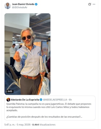 Juan Daniel Oviedo reaccionó a Abelardo de la Espriella con un gesto que rápidamente se volvió viral - crédito @JDOviedoAr/X