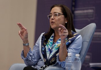 En la imagen, la canciller de El Salvador, Alexandra Hill Tinoco. EFE/Ernesto Guzman Jr./Archivo