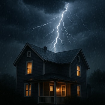 Una casa durante una tormenta
