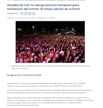 El comunicado de la Alcaldía