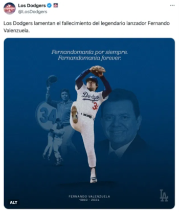 El nombre de Fernando Valenzuela vive en la memoria de Los Ángeles Dodgers.