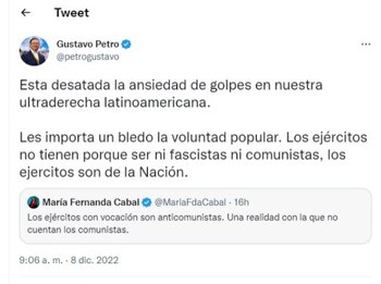 Tuit Gustavo Petro - María