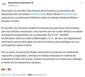 Secretaría de Relaciones informa sobre