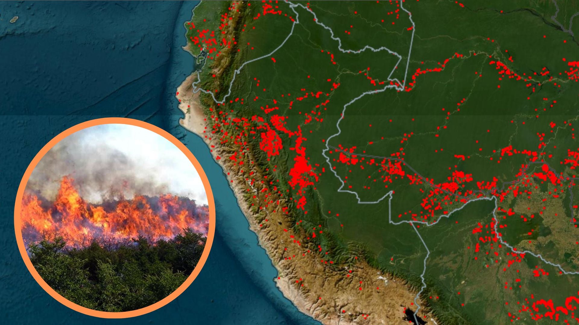 El Senamhi emitió una alerta roja en nueve regiones del Perú por condiciones atmosféricas propicias para incendios forestales. (Infobae)