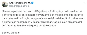 Publicación del ministro de Minas