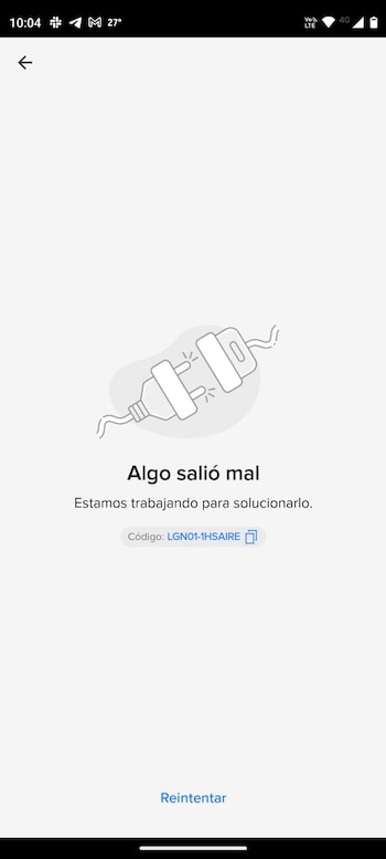 Mensaje de error de la