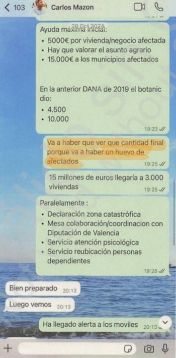Captura de la conversación entre