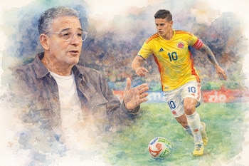 El periodista Adrian Magnoli comenta sobre James Rodríguez mientras este aparece jugando fútbol con la camiseta de la selección Colombia - crédito