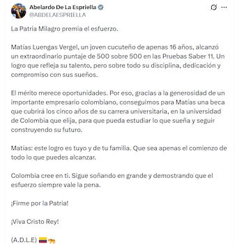 El presidente anunció apoyo económico para la carrera del joven - crédito Abelardo De La Espriella / X