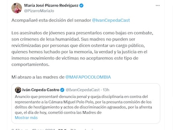 Polémica por video de Polo Polo: Madres de Soacha denunciarán al congresista tras acto en homenaje a víctimas de falsos positivos 4 La senadora María José Pizarro (Pacto Histórico) aseguró que respaldará la denuncia que interpondrá el congresista Iván Cepeda (Pacto Histórico) - crédito @PizarroMariaJo/X