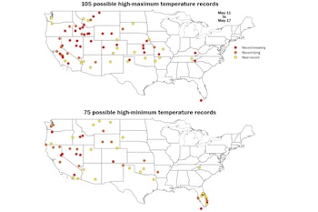 Esta semana podrían batirse, igualarse o acercarsese a récords de temperatura en 22 estados, desde el oeste hasta las Grandes Llanuras y el sur. (Ben Noll/The Washington Post; fuente de datos: NOAA)