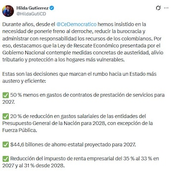 Congresistas, representantes, concejales y exministros se pronunciaron tras el anuncio de la Ley de Rescate Económico por parte del gobierno de Abelardo de la Espriella - crédito X