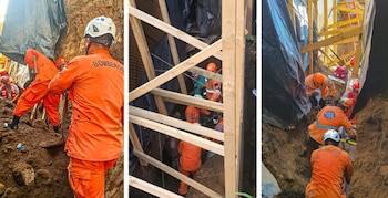 Colapsó un talud en una obra y soterró a tres trabajadores en Santa Ana, el pasado 18 de junio (Cortesía: Protección Civil y Bomberos).