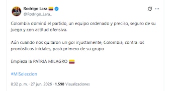 Rodrigo Lara, próximo ministro del Interior, celebró el desempeño de la selección Colombia en el compromiso contra Portugal - crédito @Rodrigo_Lara_/X
