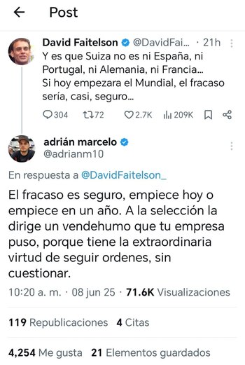 Adrián Marcelo arremetió contra David