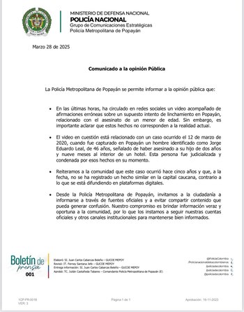 El comunicado oficial emitido por