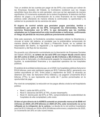 Contraloría sostuvo que las deudas