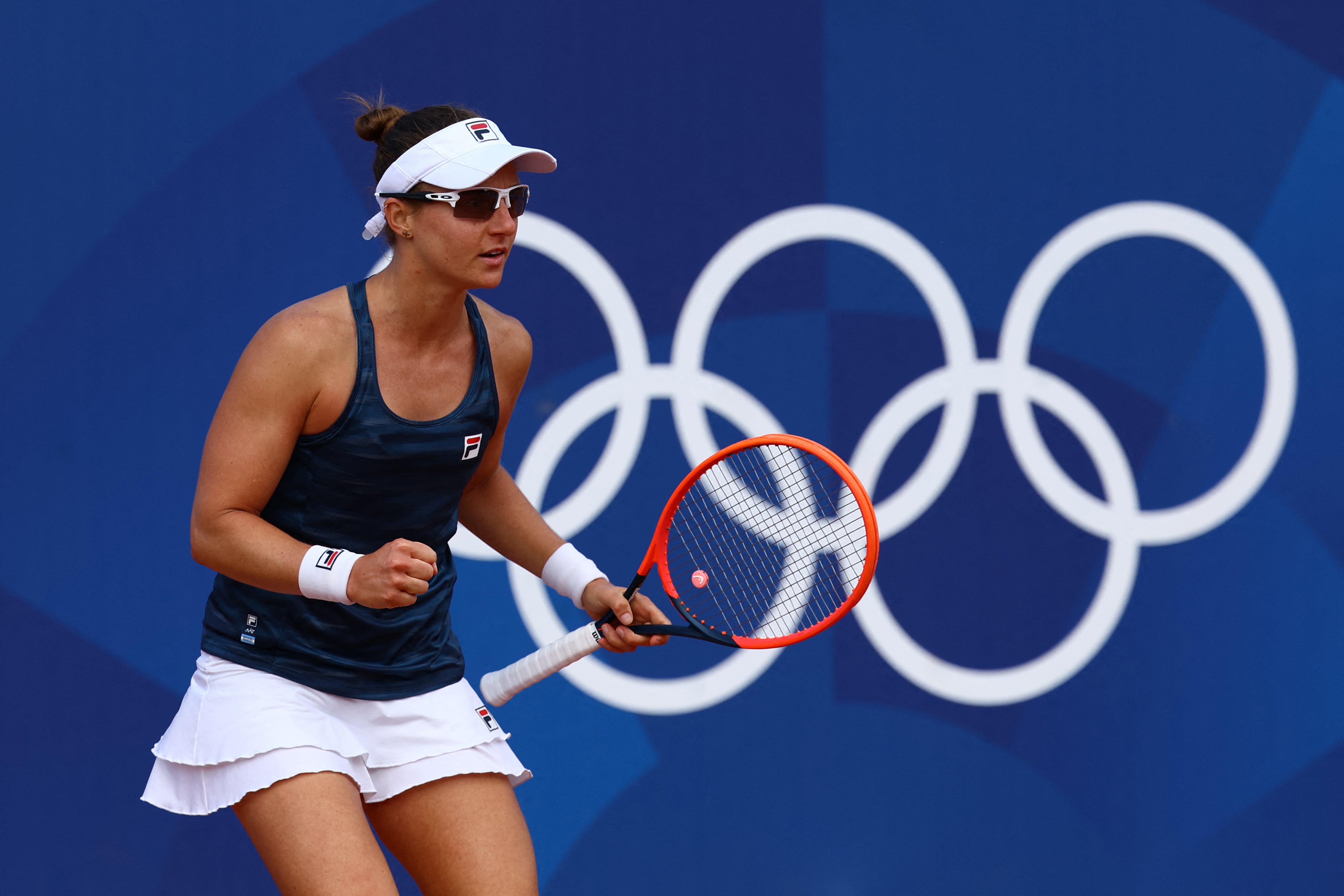 Nadia Podoroska durante su partido de primera ronda del singles femenino en los JUegos Olímpicos de París 2024 frente a Diane Parry (Crédito: REUTERS/Edgar Su)