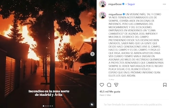 Post de Miguel Bosé en Instagram.