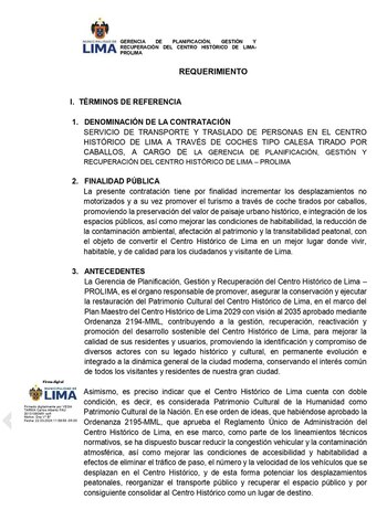 Requerimiento de la MML